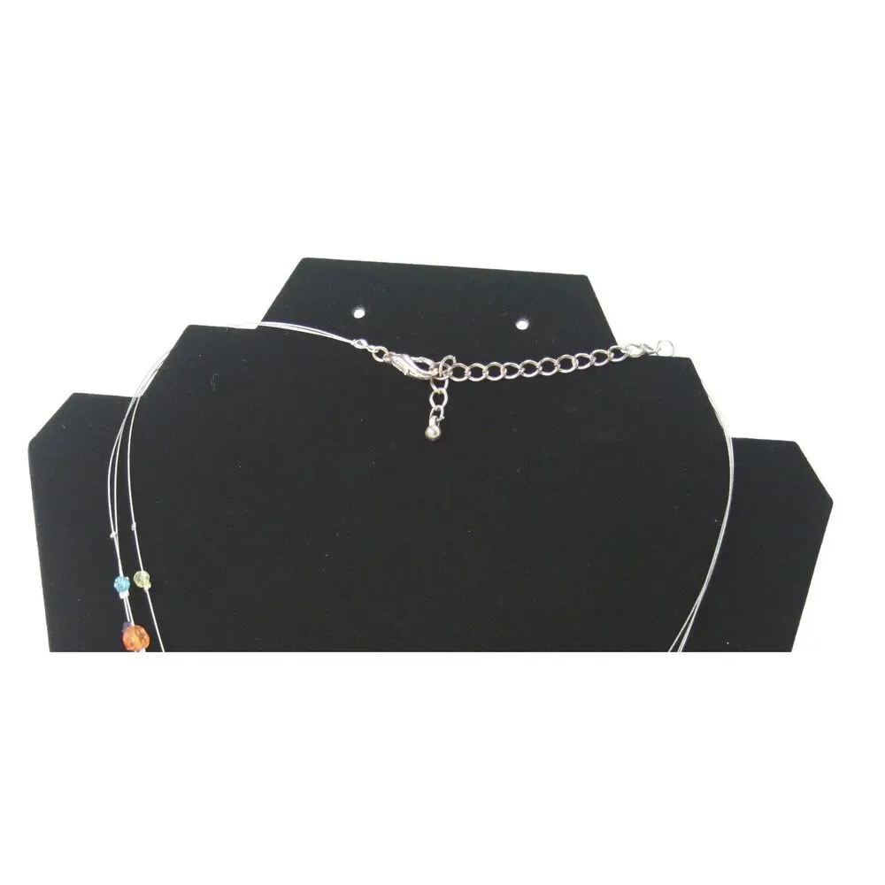 Multicolor Beaded Layered Illusion Necklace Silver Tone Floating Bead 19 Inch